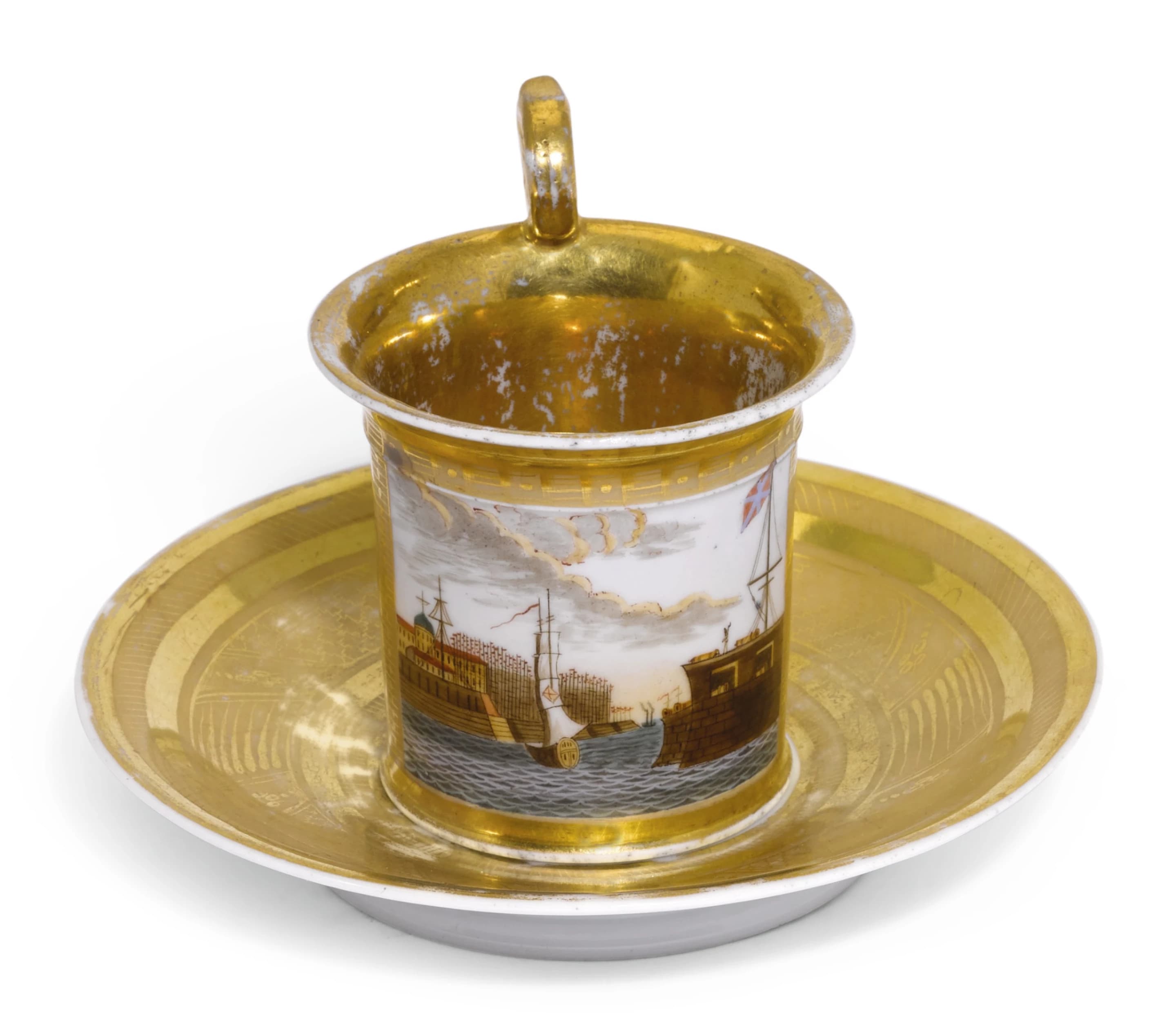 Кубок и блюдце из фарфора, мануфактура Батенин, Санкт-Петербург, около 1820 года